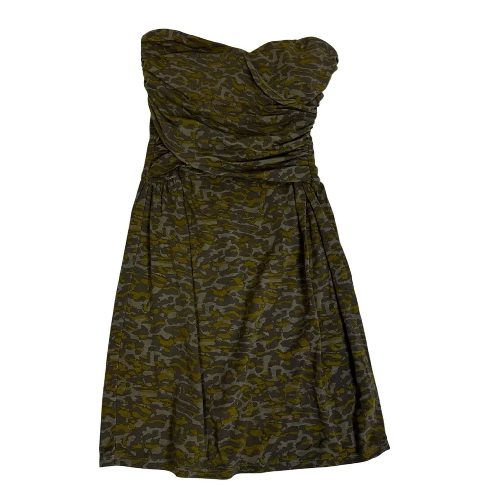 VS Bra Tops Green Leopard Print Dress Size Small Shelf Bra Gathered Under Bust - Picture 2 of 10